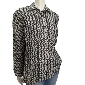 Vintage Bird Pattern Button Down Top Size Medium Country Tradwife Cottagecore